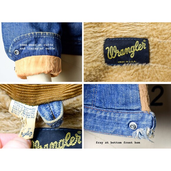 1970s Wrangler Denim Jacket Size Small 70s Faux Fur Lined Jean Jacket Denim Coat - Picture 10 of 10